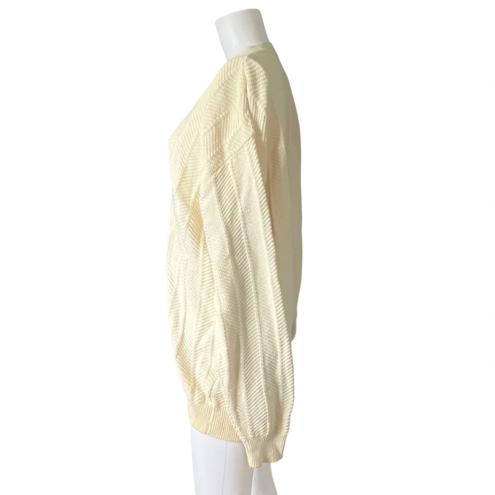 Vintage Cream Knit Fisherman Sweater Cotton Croft & Barrow Mens Size Large Tall
